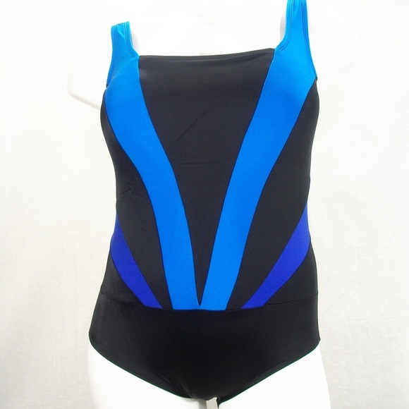 Longitude Other - Longitude Plus Size Colorblock Plunge Tummy Control 1PC Swim NWT